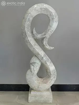42" Serpent Guardian | abstract Art Statue | White Marble | Exquisite Indian Art