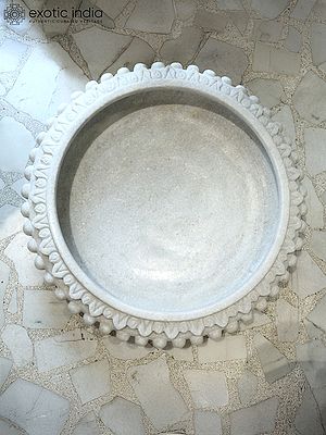 24" Round Bowl | Home Decor | White Marble | Exquisite Indian Art