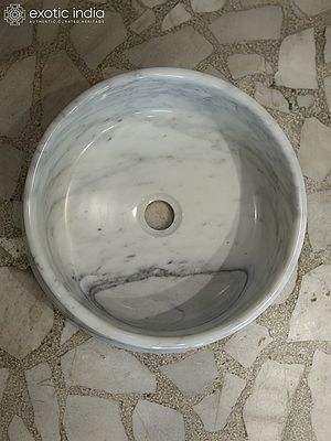 16" Wash Basin - Round Bowl | Home Decor | White Marble | Exquisite Indian Art
