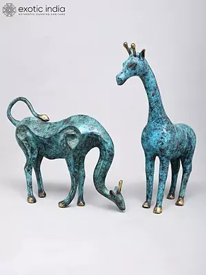 15" Pair of Giraffes | Home Decor | Decorative Brass Statues