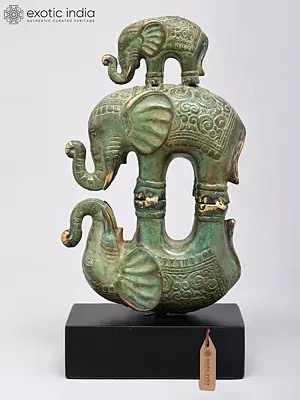 11" The Balancing Trio - Graceful Elephant Family | Decorative Brass Statue