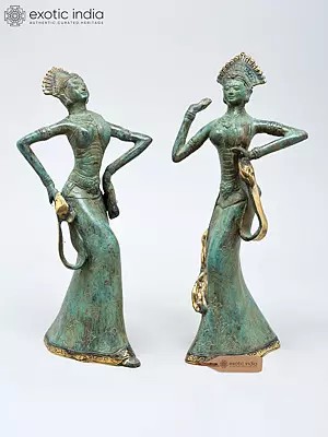 10" Rhythm of Grace | Dancing Diva Brass Statues Pair | Home Decor