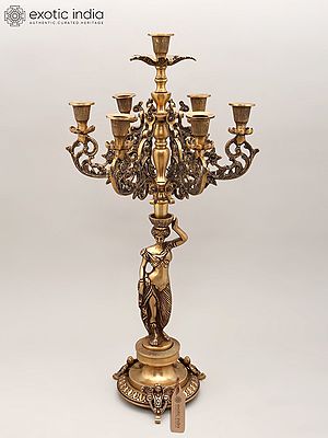25" Brass Lady Holding Multi-Arm Candelabra | Home Decor