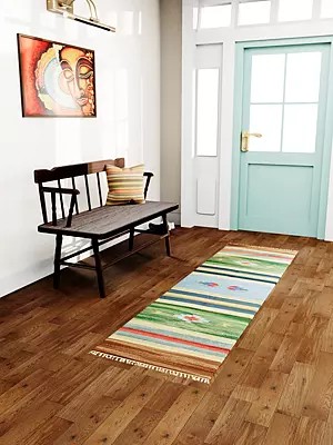 Multi-Color Runner from Sitapur with Woven Stripes and Motifs