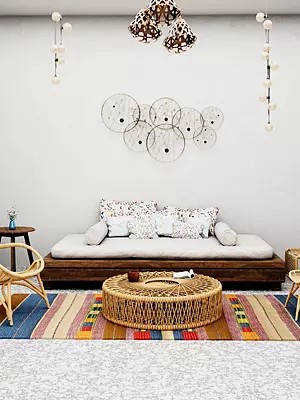 Multi-Color Dhurrie from Sitapur with Thread Weave