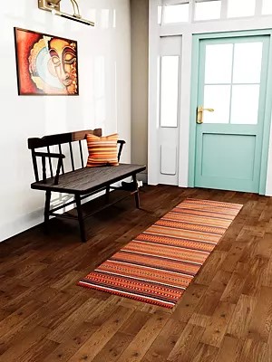 Russet-Orange Pure Wool Dhurrie from Gujarat with Woven Motifs