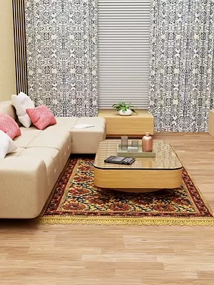 Straw and Brown Kalamkari Asana from Andhra Pradesh with Printed Flowers