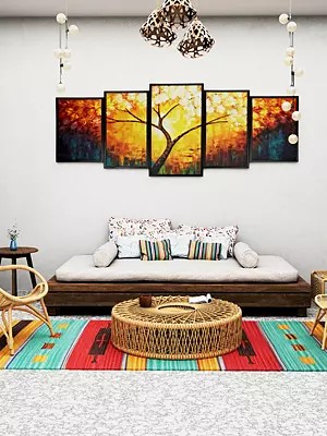 Multi-Color Cotton Dhurrie from Sitapur with Woven Motifs