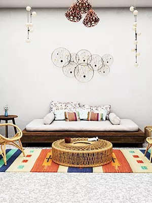 Multi-Color Cotton Asana from Sitapur with Woven Motifs