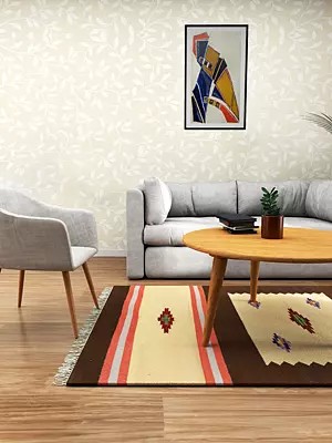 Chocolate Chip and Vanilla Dhurrie from Sitapur with Woven Motifs