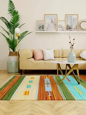 Multi-Color Cotton Dhurrie from Sitapur with Woven Motifs