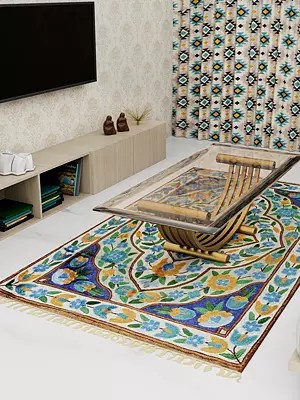 White and Green Yogi Asana with Embroidered Flowers