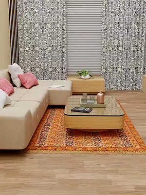 Italian-Straw Floral Printed Kalamkari Dhurrie from Telangana