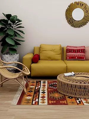 Multicolor Handloom Dhurrie from Sitapur with Woven Motifs All-Over