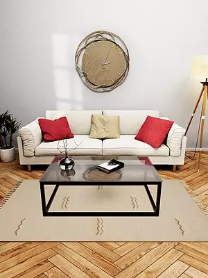 Off-White Plain Dhurrie from Sitapur with Zigzag Weave