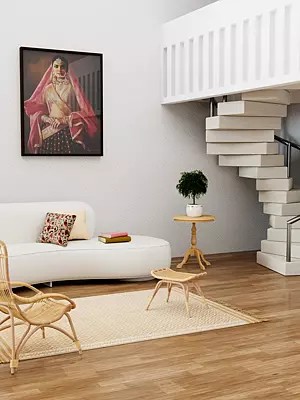 Beige Dhurrie from Telangana with Woven Bootis