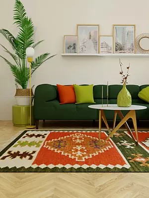 Olive and Red Handloom Dhurrie from Sitapur