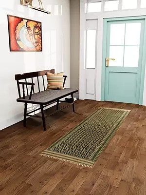 Dark-Green Runner from Telangana with Thread Weave All-Over