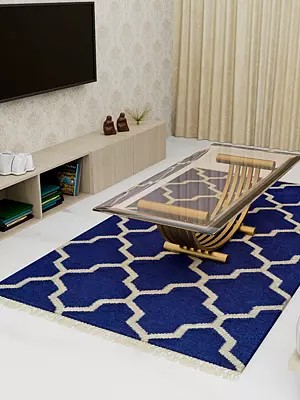 Blue and Ivory Handloom Dhurrie from Sitapur
