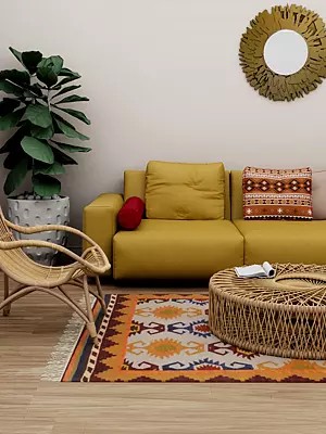 Multicolor Handloom Dhurrie from Sitapur with Woven Motifs