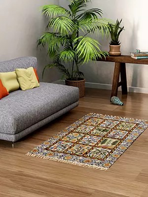 Star-White Islamic Prayer Rug with Embroidered Trees