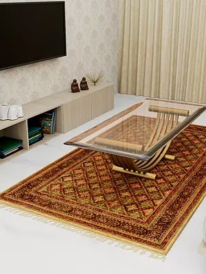 Red and Green Kalamkari Dhurrie from Telangana with Printed Flowers