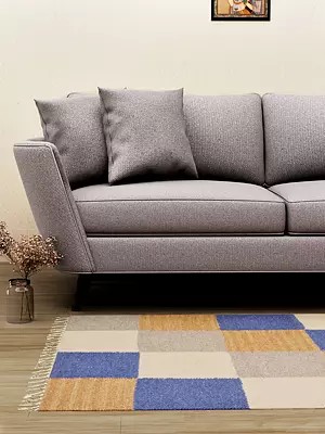 Multicolor Handloom Dhurrie from Mirzapur with Woven Checks