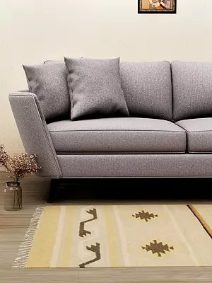 Oyster-Gray Dhurrie from Mirzapur with Woven Motifs