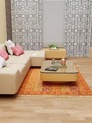 Tri-Colored Kalamkari Dhurrie from Telangana with Printed Flowers