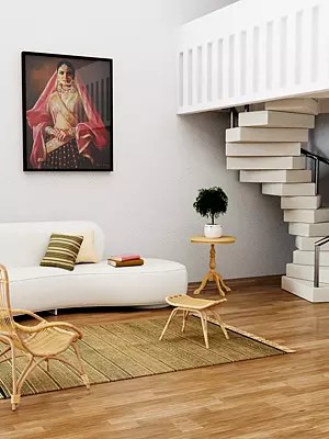 Green and Beige Dhurrie from Telangana with All-Over Weave