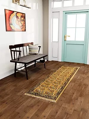 Italian-Straw Floral Printed Kalamkari Runner from Telangana