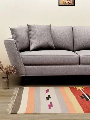 Multicolor Handloom Dhurrie from Sitapur with Kilim Weave