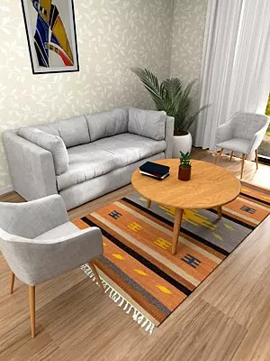 Camel and Gray Kilim Dhurrie from Sitapur with Woven Stripes and Motifs