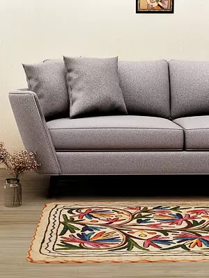 Off-White Asana Mat with Floral Hand-Embroidery