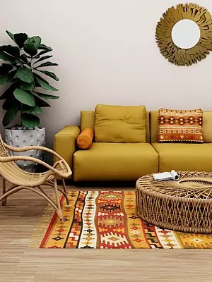 Kilim Handloom Dhurrie from Sitapur with Woven Motifs All-Over