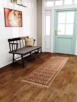 Red Kalamkari Runner from Telangana with Printed Flowers