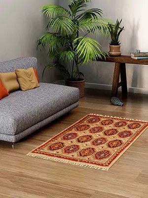 Italian-Straw Kalamkari Dhurrie from Telangana with Printed Motifs