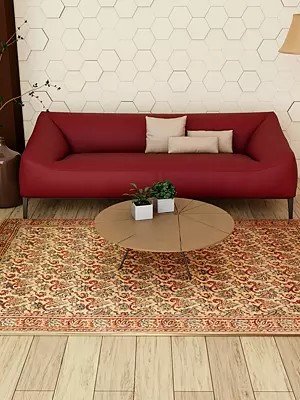 Antique-White Kalamkari Dhurrie from Telangana with Printed Paisleys