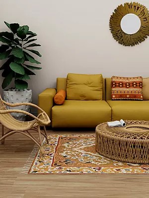 Cream Embroidered Asana Mat from Kashmir with Mughal Design