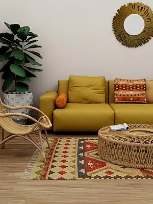 Oyster-White Kilim Handloom Dhurrie from Sitapur