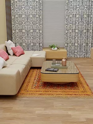 Banana-Crepe Floral Printed Kalamkari Dhurrie from Telangana