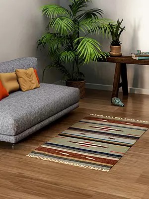 Multicolor Dhurrie from Sitapur with Kilim Weave