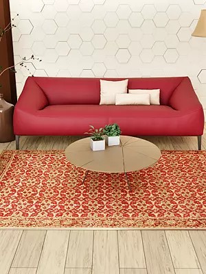 Red Kalamkari Dhurrie from Telangana with Floral Print