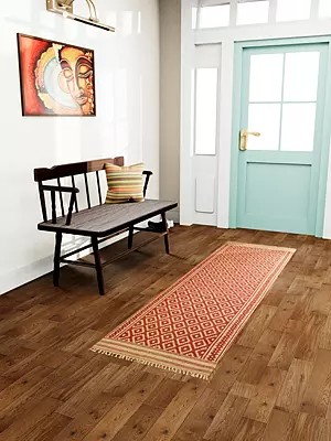 Red and Beige Runner from Telangana with Woven Bootis