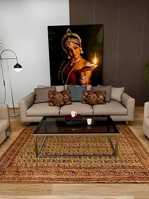 Banana-Crepe Kalamkari Dhurrie from Telangana with Floral-Motifs