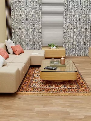 Bleached-Sand Kalamkari Dhurrie from Telangana with Printed Flowers