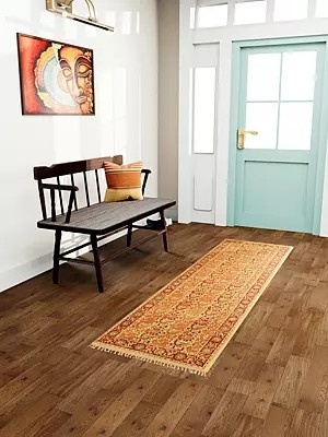 Desert-Dust Kalamkari Dhurrie Runner from Telangana with Printed Flowers