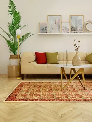 Bleached-Sand Dhurrie from Telangana with Printed Flowers