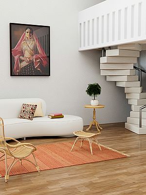 Orange and Beige Dhurrie from Karnataka with All-Over Weave