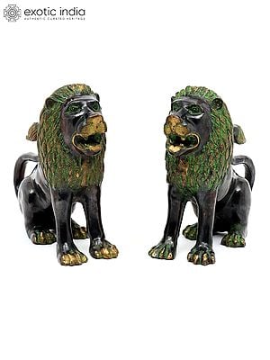 17" Brass Pair of Lions | Decorative Statues